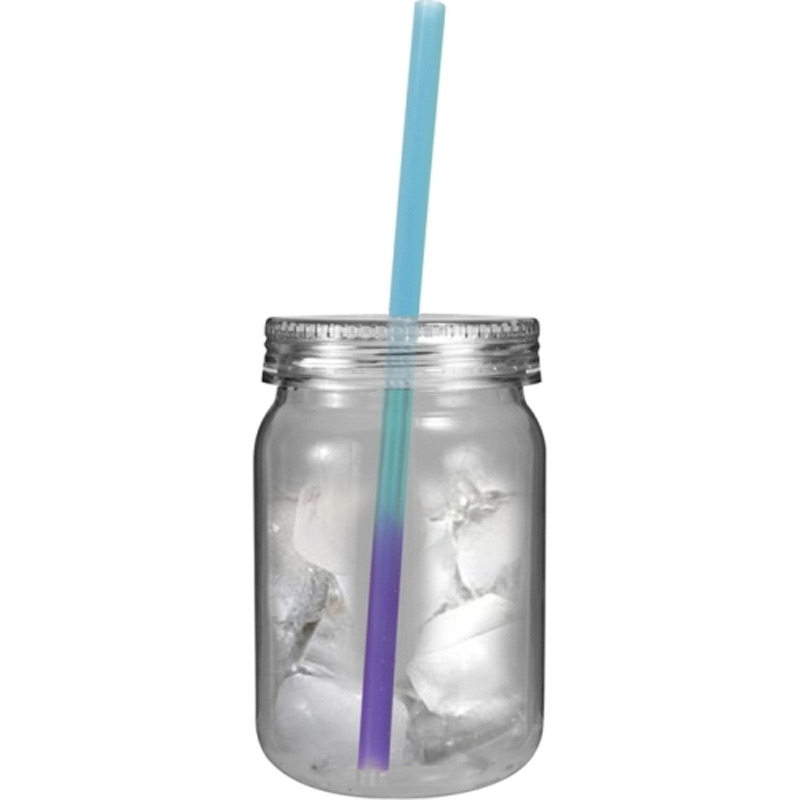 24 oz. Plastic Mason Jar with Mood Straw, Full Color Digital