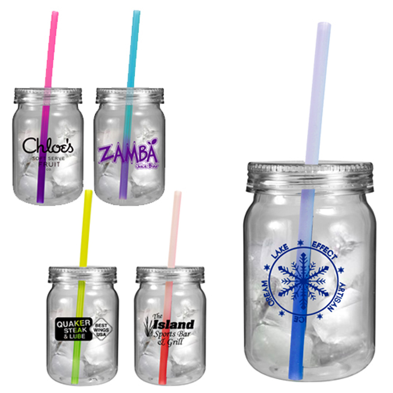  24 oz. Plastic Mason Jar with Mood Straw