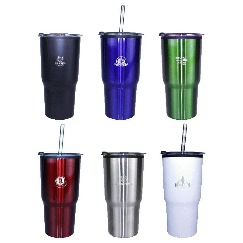 20 oz. Ares Tumbler with Stainless Straw/Flip Top Lid, Laser, Standard