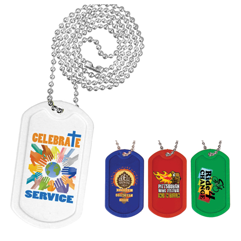Plastic Dog Tag , 23-1/2" Ball Chain with Full Color Digital Imprinting