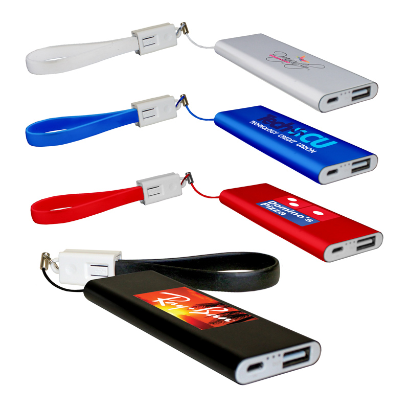 Flat Power Bank With Cable, Full Color Digital
