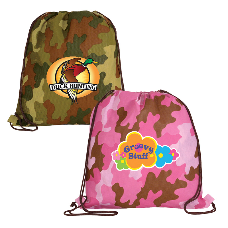 Non-Woven Camo Drawstring Backpack, Full Color Digital