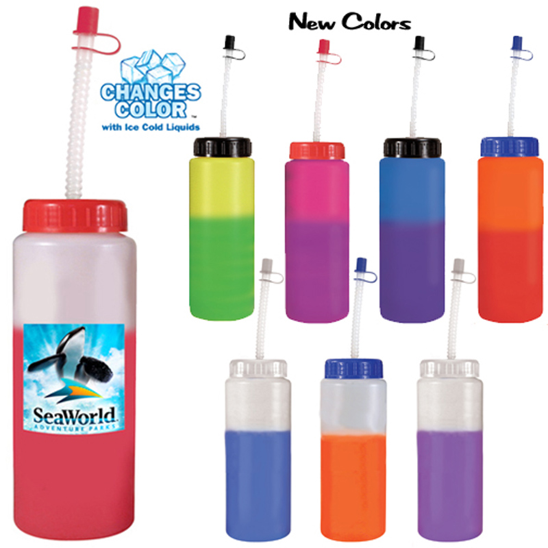32 Oz. Mood Sports Bottle With Flexible Straw (1 Side), Full Color Digital - Bpa Free