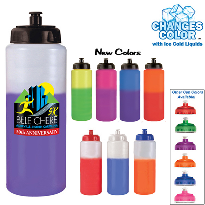 32 Oz. Mood Sports Bottle With Push 'n Pull Cap (1 Side), Full Color Digital - Bpa Free