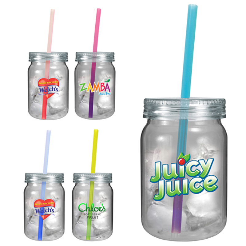 24 oz. Plastic Mason Jar with Mood Straw, Full Color Digital