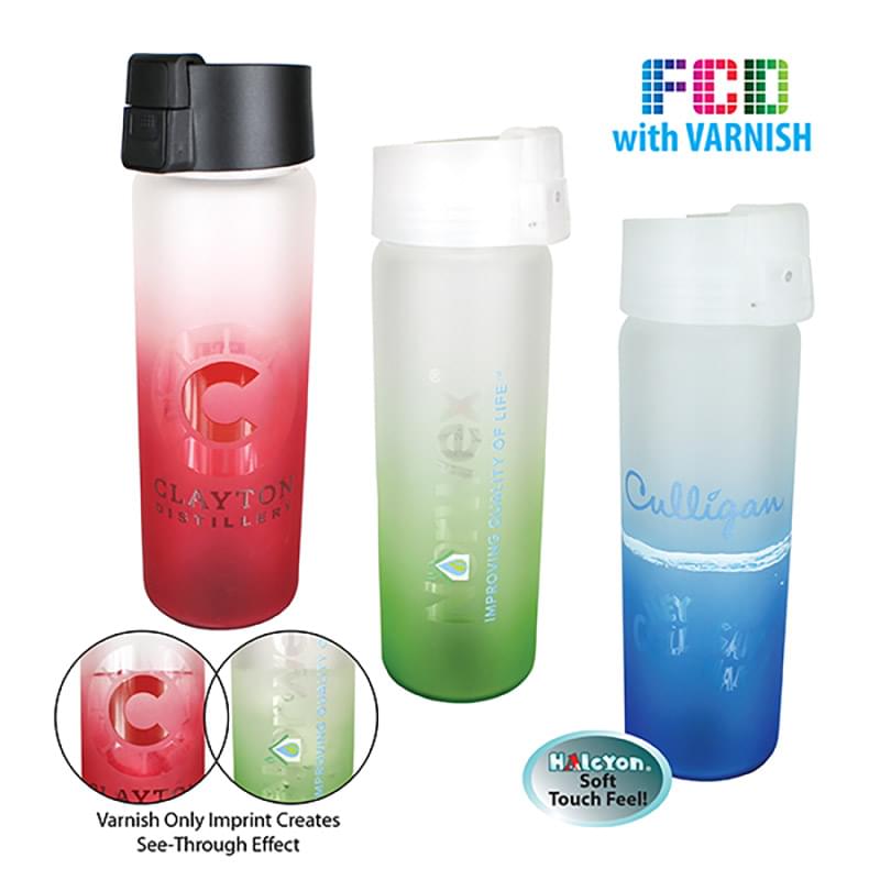 20 oz. Halcyon&reg; Frosted Glass Bottle with Flip Top Lid, FCD with Varnish or Varnish Only