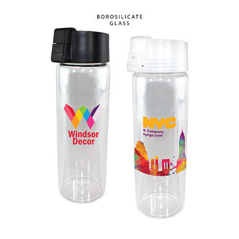 20 oz. Durable Clear Glass Bottle with Flip Top Lid, Full Color Digital