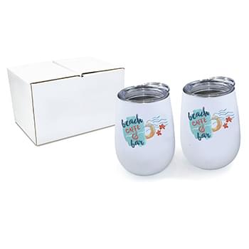 Halcyon® 12 oz. Stainless Steel Wine Glass with Lid - Gift Set, Full Color Digital