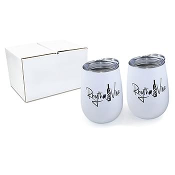 Halcyon® 12 oz. Stainless Steel Wine Glass with Acrylic Lid - Gift Set
